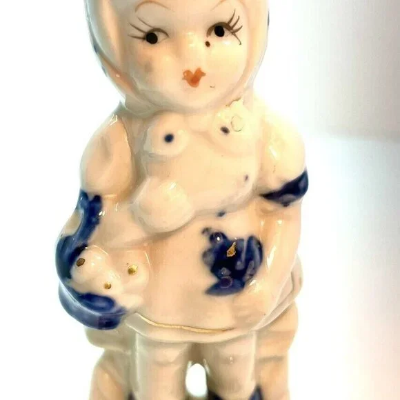 Vintage Holland Figurine Set Farm Boy Girl On Bench Porcelain Blue White Gold - Picture 11 of 11